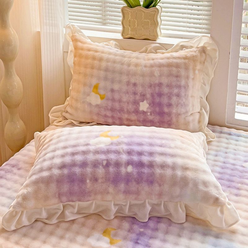 Bubble Milk Velvet Pillowcase Pair Set Lace Pillow Cover Thickened Warm Pillow Core Cover Pillow Skin with Velvet