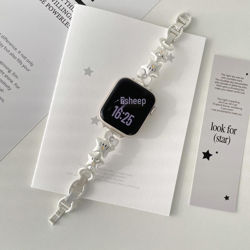 Compatible Watch Band for Apple Watch 11, iWatch Series 109876E, Huawei GT5, and Xiaomi 9 Pro - Bow Star Chain Design