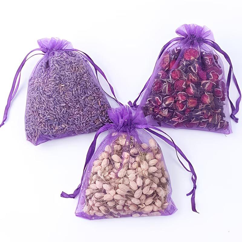 20Pcs Lavender Pattern Drawstring Mesh Bags Dried Flower Herbs Spices Storage Bag Odor-Eliminating Breathable Fragrance Pouches