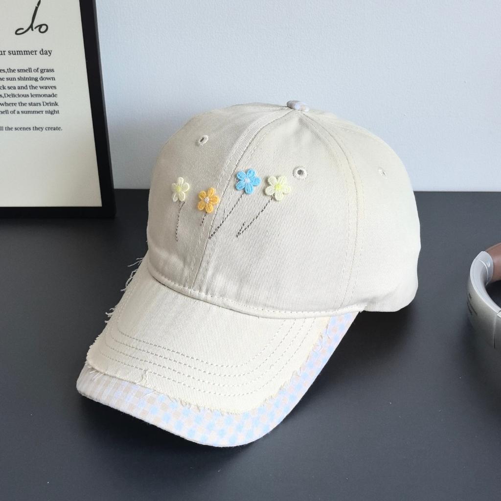 Small Fresh Flower Plaid Wide Brim Cap Summer Women's Versatile Sunshade Show Face Small Baseball Hat Tide