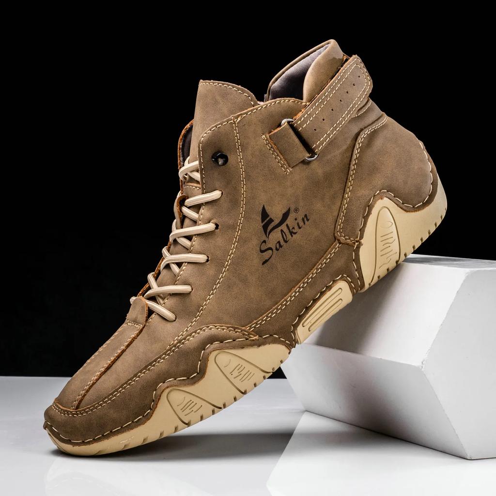 Men Autumn and Winter Casual Short Boots Fashion High Top Sneakers Outdoor Breathable Leather Men Ankle Boots Zapatillas Hombre