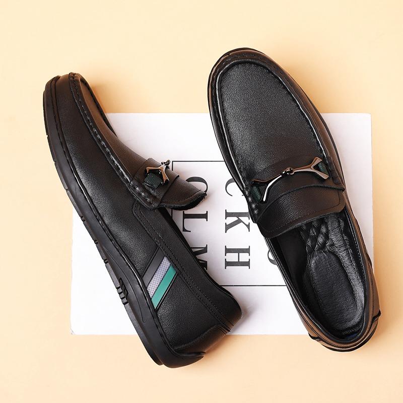 New First-layer Cowhide Men's Beanie Shoes Genuine Leather Fashion Casual Leather Shoes Handmade Men's Shoes Men's Single Shoes Soft