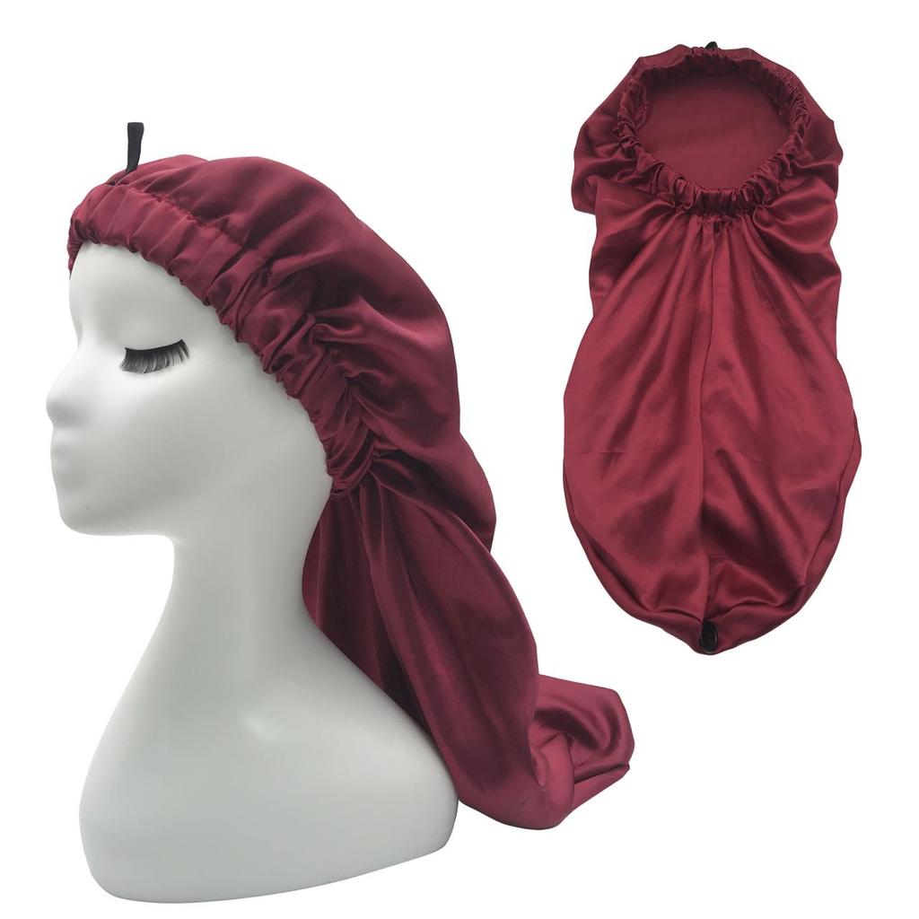 No Moq High Quality Long Bonnets for Braids Satin Bonnet Custom Logo Silk Bonnet with Button