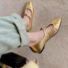 Fashion Pleated Fashion Ballet Flats Women Leather Shoe Women Casual Buckle Strap Silver Flats Gold Square Toe 2024 Spring Women's Shoes