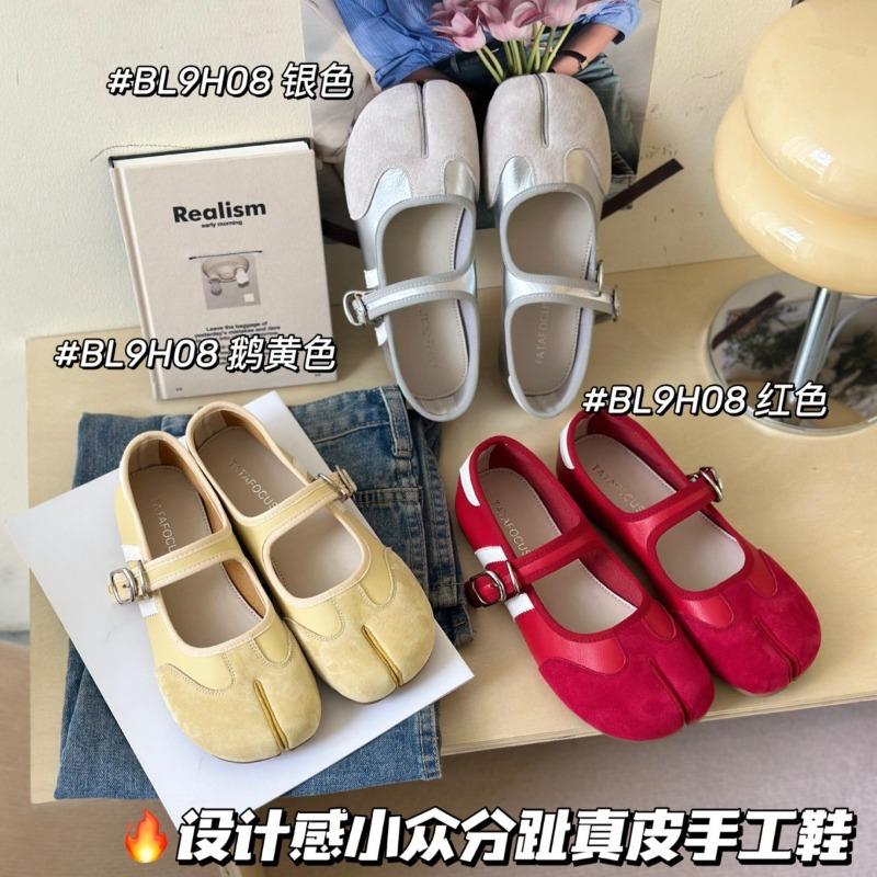 Leather Split-toed Shoes Women's Spring New Versatile Casual Pig's Trotters Soft-soled Soft-faced Shallow-mouth Single Shoes
