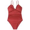 One Piece Swimsuit for Women with Built-in Chest Pad Wireless Support Adjustable Straps Ruffled Trim Solid Color Swimwear