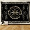 Nordic Viking Tapestry | Flat Printed Mysterious Raven & Rune Wall Hanging With Valknut Symbol For Mens Bedroom & Living Room