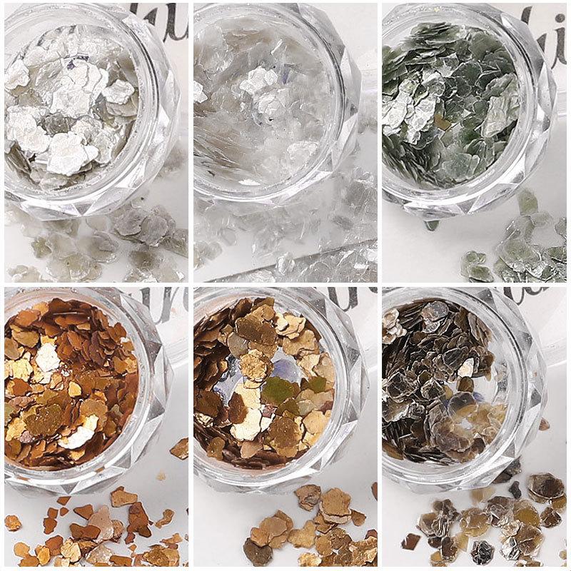 Mica Flake Nail Art Metal High Gloss Mineral Copper Gold Flake Thin Fragment Irregular Mica Flake Nail Set