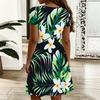 Women V Neck Vivid Blossom Printed Plus Size Summer Short Sleeve Loose Dress