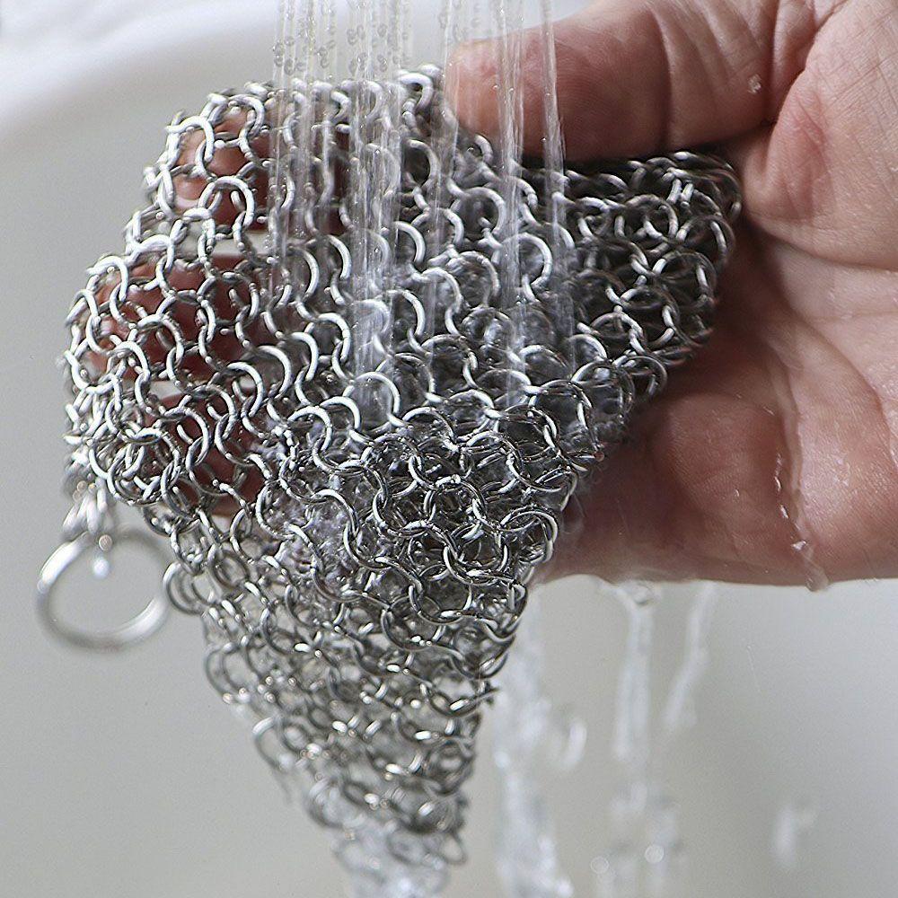 Durable Cookware Circular Ring Chainmail Cast Iron Cleaner Pan Brush Kitchen Tool Stainless Steel