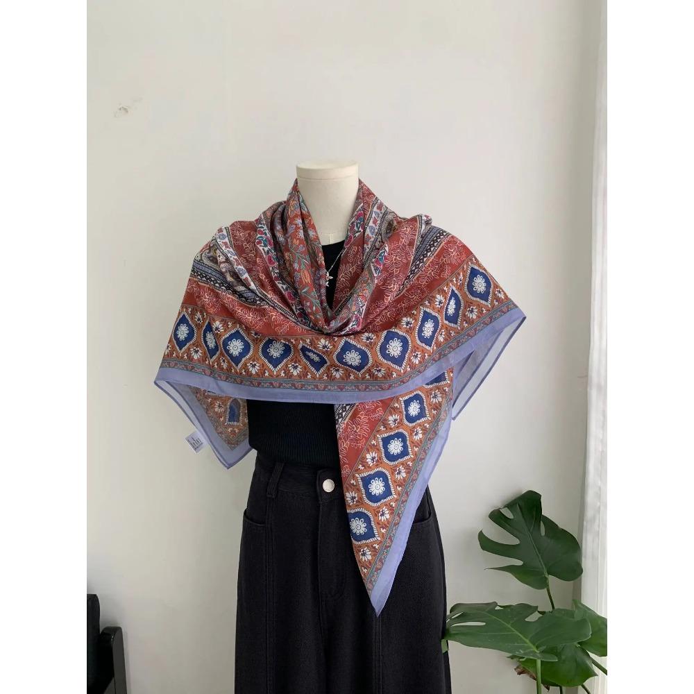 Head Scarf Women Square Scarf Thin Silk Like French Vintage Shawl Exclusive Design Spring Summer Autumn Lightweight Multipurpose