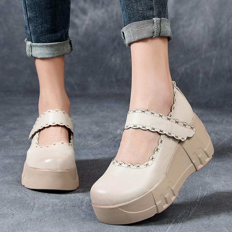 Fashion GKTINOO 2025 Autumn New Genuine Leather Comfortable Thick Soled Shoes Wedges Heel Pumps Soft Soled Women's Flat Platform Shoes