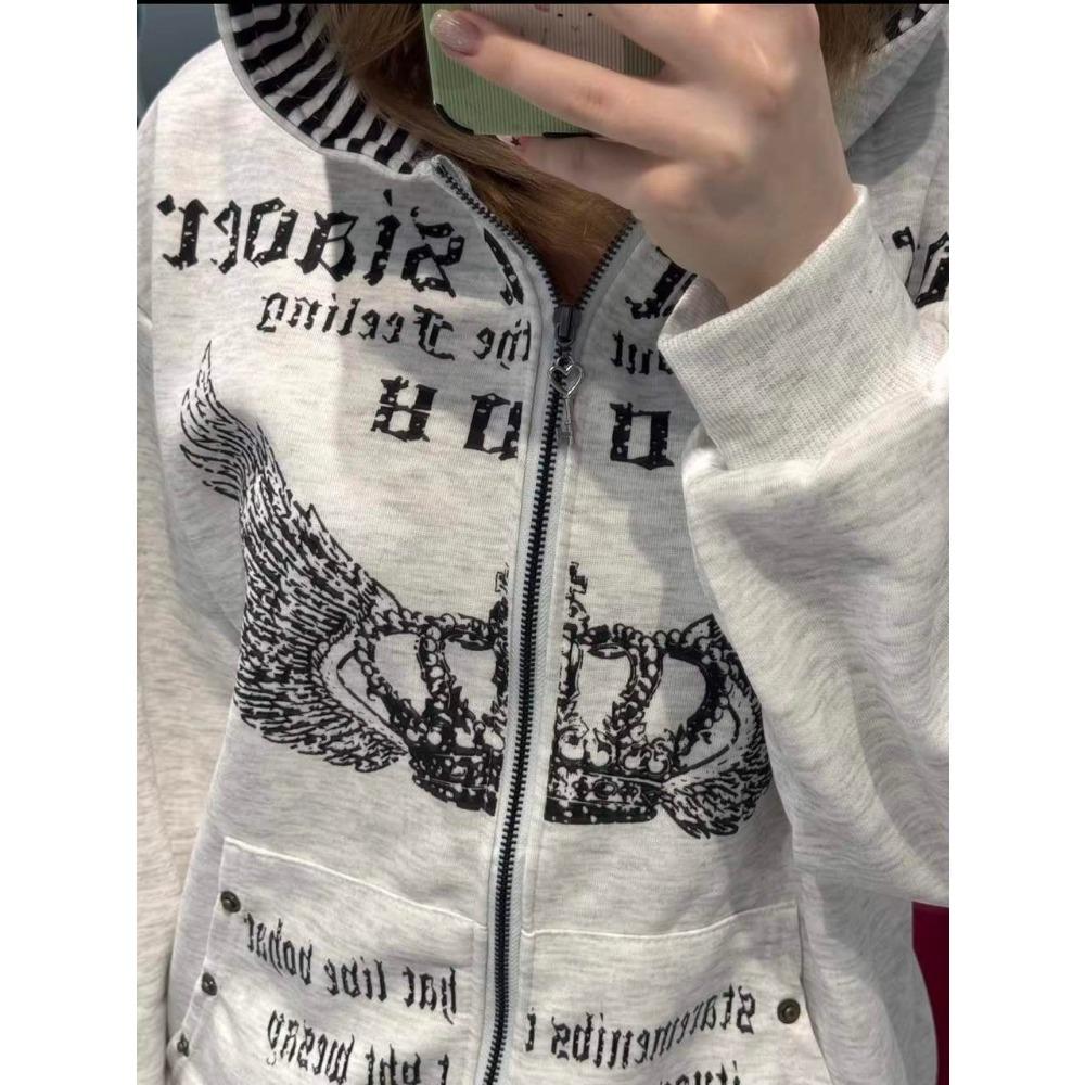 VAYLA Vintage Sweatshirts Women's Clothes White Print Tunic Hooded Y2k Coat Streetwear Fashion Casual Hoodies Tops Ropa Mujer
