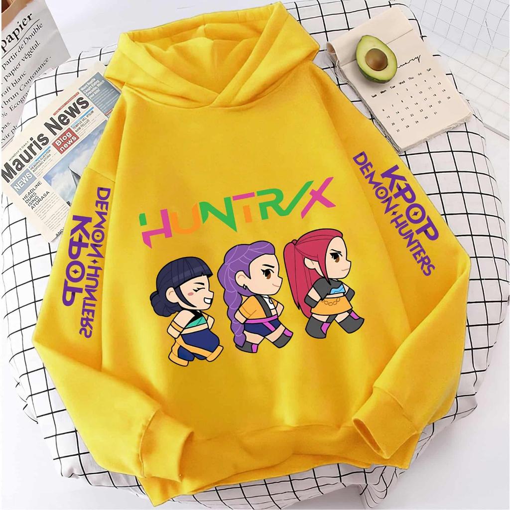New KPop Demon Hunter Cartoon Girls Hoodies Children's Korean Wave Print Fashion Casual Tops Casual Girls Clothing Warm