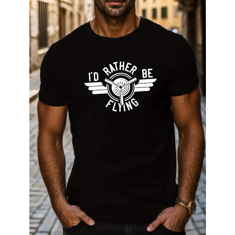 

European Size Men s Fighter I D RATHER BE FLYING Aviation Tee - Casual Short Sleeve T-Shirt Suitable for Aviation Events 4XL чорний