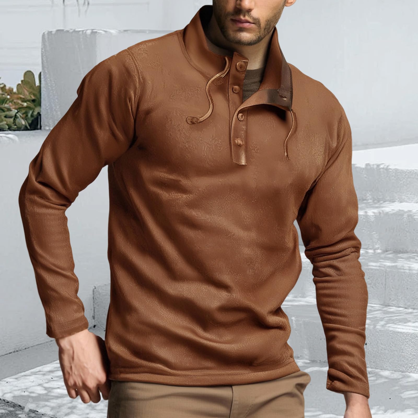 

Men s Fleece Sweatshirt Quarter Button Stand Collar Lightweight Pullover Sweater Long Sleeve Casual Fall Sweatshirts M