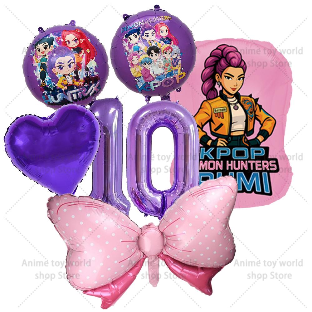 K-pop Demon Hunters Balloons Birthday Party Decoration Number 1-10 Baloon Set Kids Girls Korean Group Globals MIRA RUMI ZOEY Round Sensory Compression