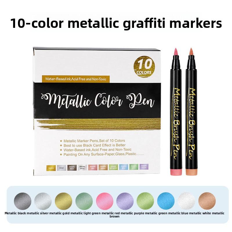 

2026 New Metal Marker Pen Soft Head Stackable Color Hand-painted Black Card Graffiti Paint Pen Greeting Card Signature Color