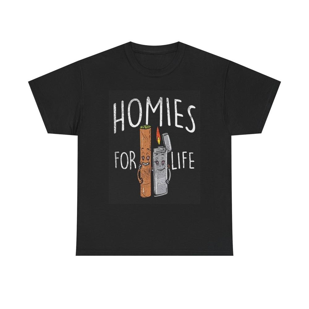Футболка Homies For Life Тупой и зажигалка Трава Унисекс Тяжелый Хлопок XL