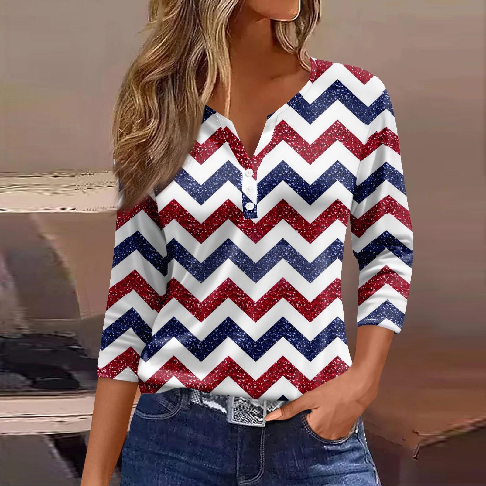 

Жен. Футболка Футболка С принтом Пуговицы Рукав 3/4 Повседневные Выходные Мода Классический V-образный вырез Обычный Топ M