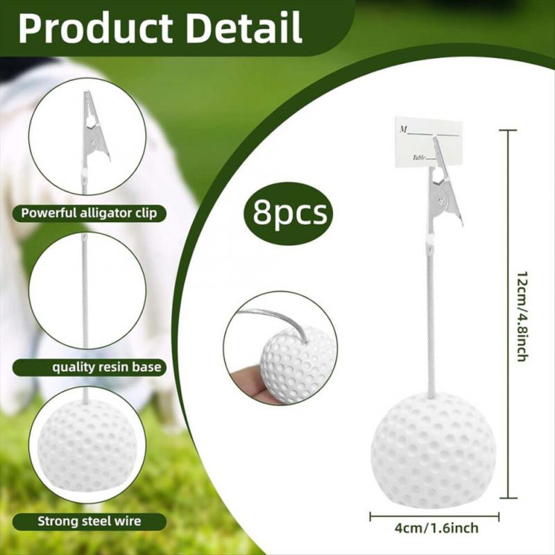 8er-Pack Tischkartenhalter in Golfballform mit Krokodilklemmen zur Tischdekoration, ideal für Veranstaltungen mit Golfthema