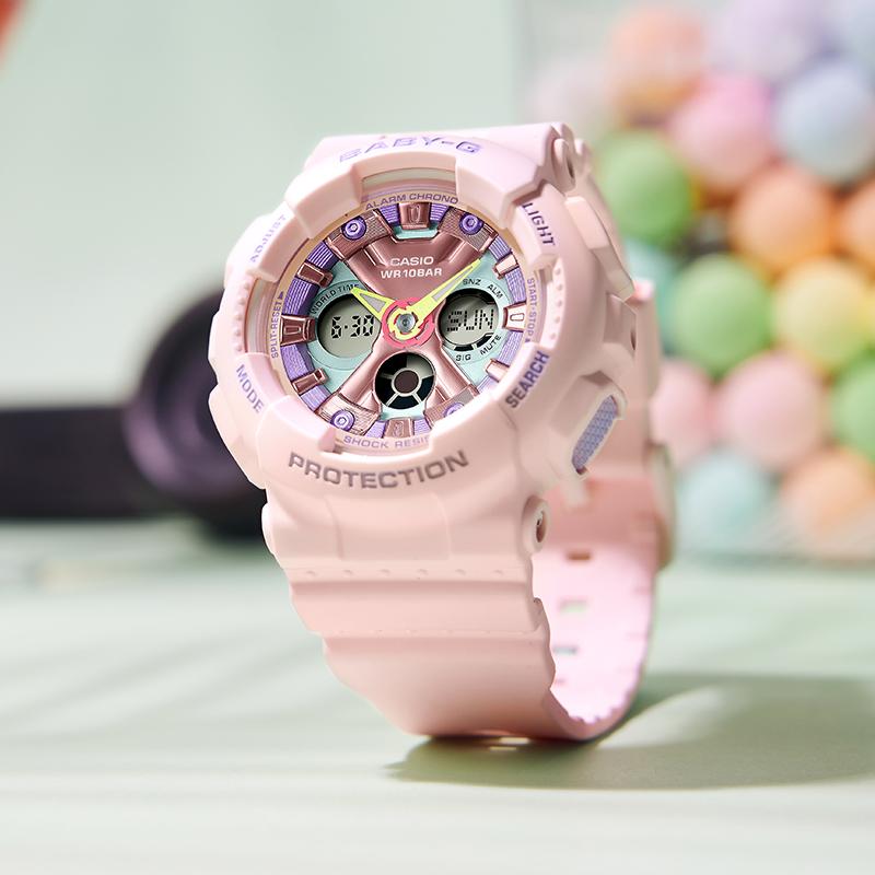 Casio BABY-G Series Symphony Elf Classic Large Dial Waterproof Shockproof Sports Leisure Fashion Versatile Quartz Movement Resin Strap BA-130PM-4APR