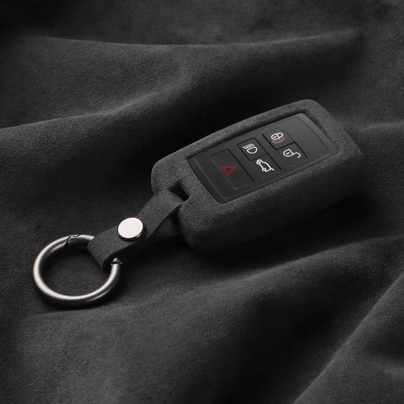 For Land Rover Range Rover Sport Discovery Defender Velar Evoque Alcantara Suede Car Key Case Cover Keychain Accessories