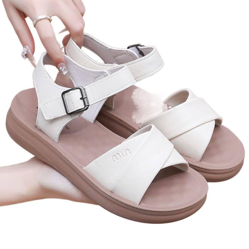 Genuine Leather 2025 New Summer Flat Bottom Women Middle-aged and Elderly Grandma Old People Non-slip Soft Sole Comfortable Women's Mother Sandals