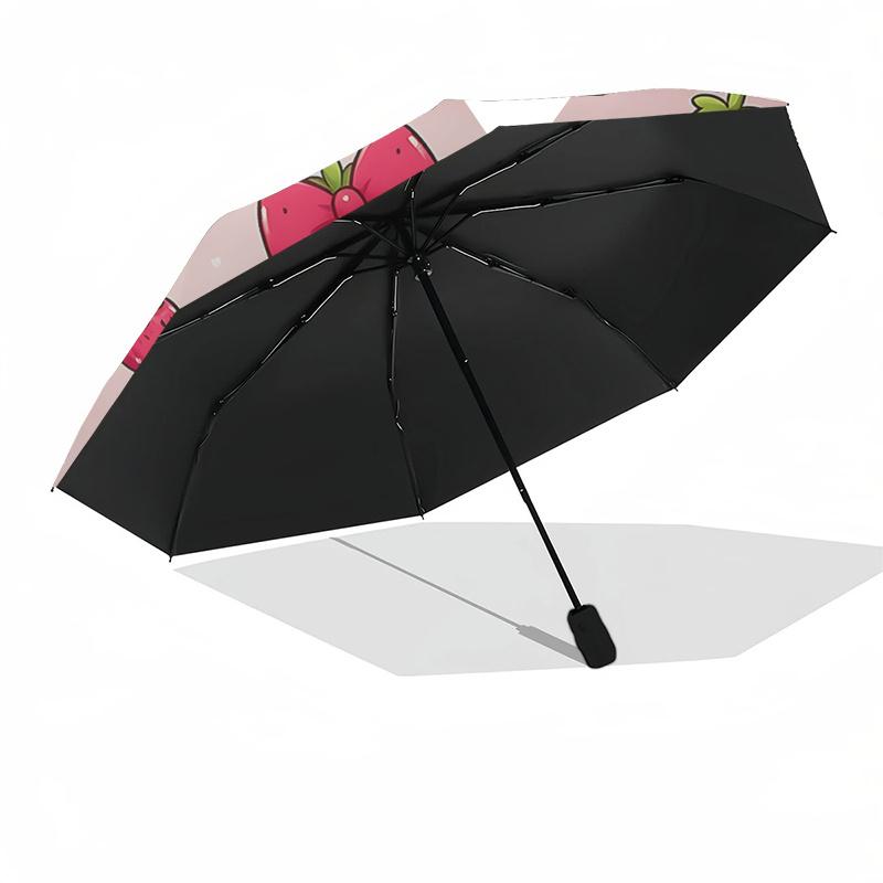 Strawberry-Themed Automatic Folding Umbrella with 3-Fold Design and Iron Frame - Perfect for Fans, Travelers, and Daily Use!0104307a
