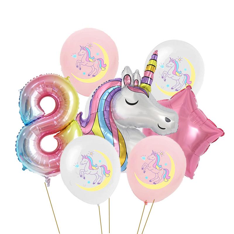 Rainbow Unicorn Birthday Party Balloon Set Girls 1 Year Unicorn Happy Birthday Decoration Supplies Baby Shower Foil Balloons