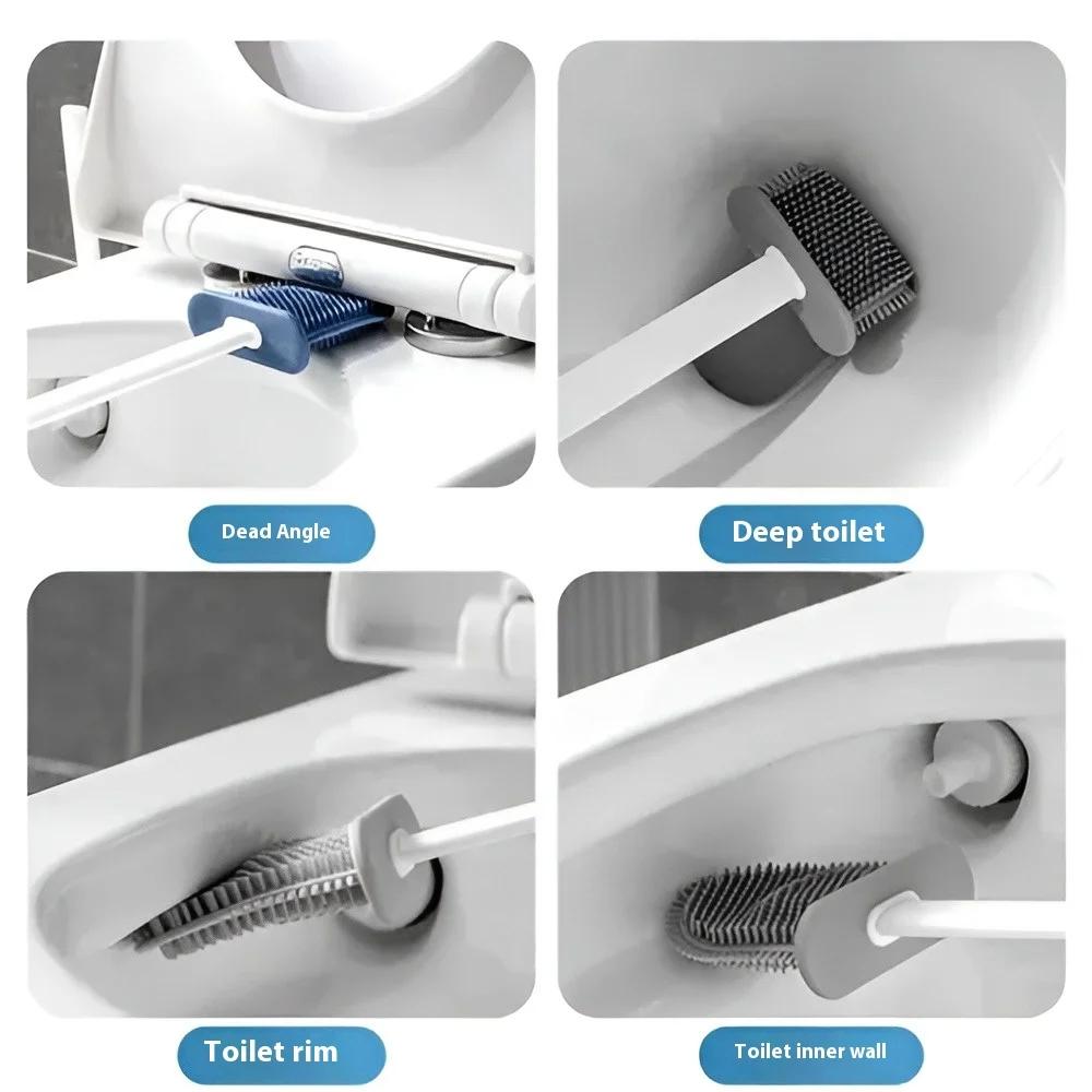 Golf Silicone Toilet Brushes Set Long Handled Cleaning BrushFlat Head Flexible Toilet Cleaning Brush Bathroom Cleaning Tool
