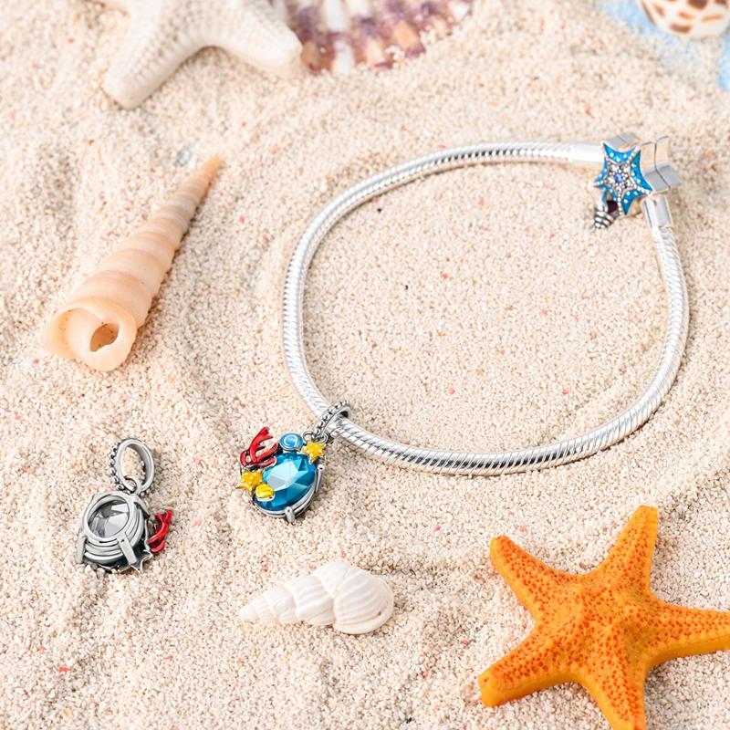 Charms Copper Blue Zircon Ocean Animal Pendant Sea Star Beads Fit Bracelet Women Jewelry Diy Fine Gift Accessory