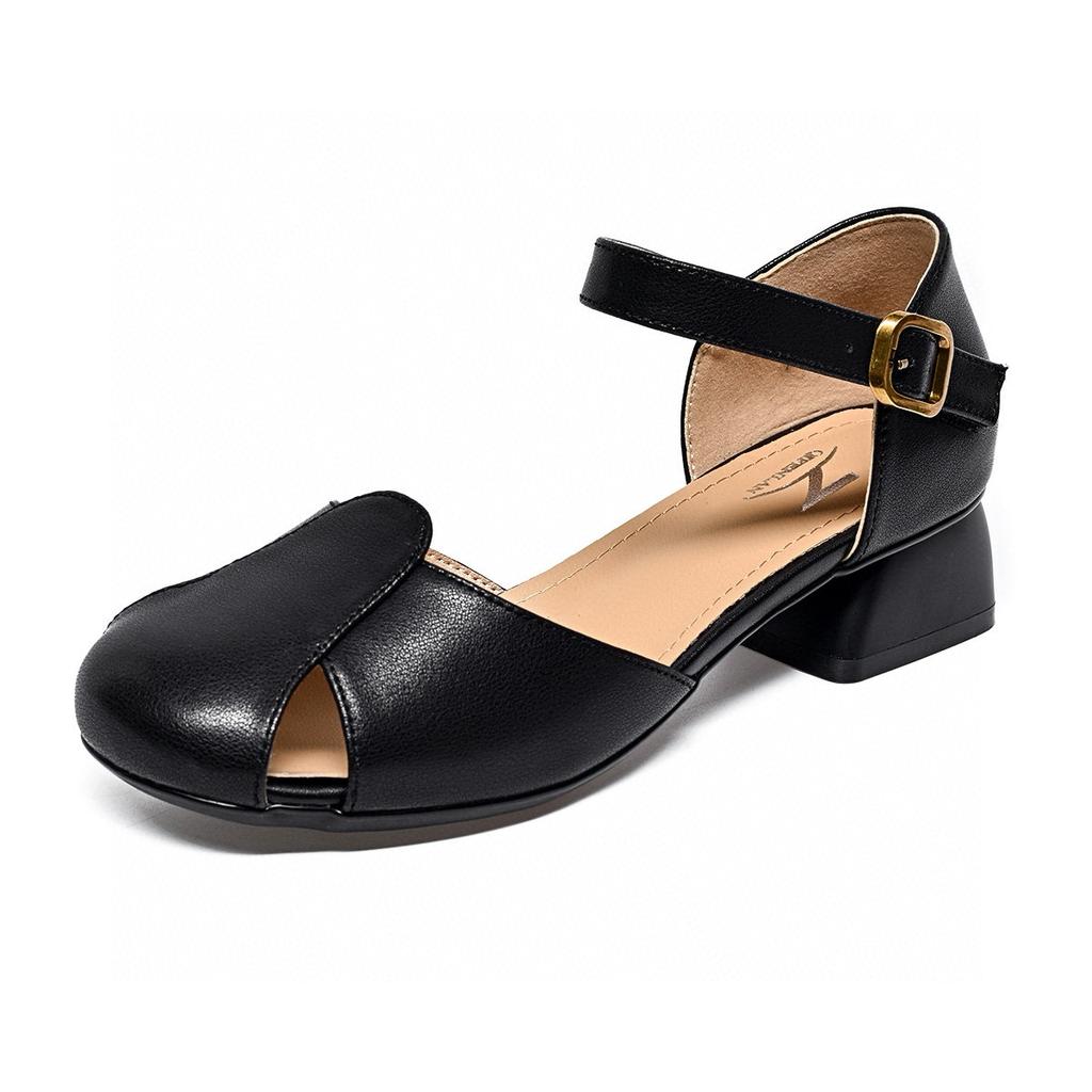Flat-soled sandals women's summer new round head hollow sandals comfortable low heel word with casual women's shoes