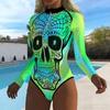 Women Long Sleeve One Piece Swimsuit Zip Front  Spiral Tie Dye Print Rash Guard Surfing Bathing Suit