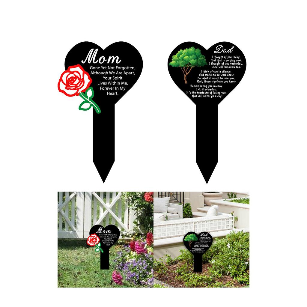 Cmentarny Nagrobny Znak Oznaczenie Akrylowe Serce Pamiątkowa Tabliczka Pamięci Palik do Dziedzińca Podwórka Rodzinny Cmentarz Pogrzebowy Trawnik