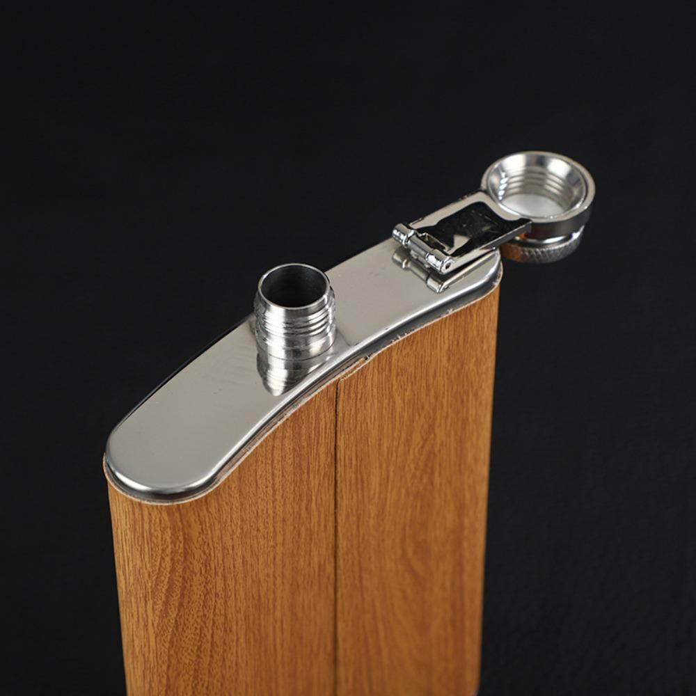 with Wine Cup and Funnel Wine Flagon Stainless Steel Wine Bottle Wood Grain Hip Flask Set  Outdoor