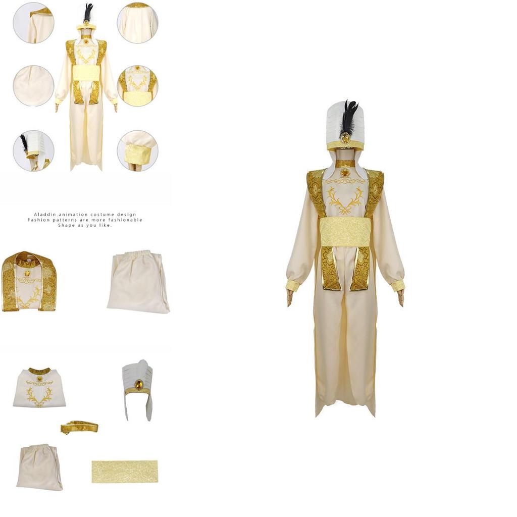 Stylish Arabian Prince Aladdin Adult Cosplay Costume Party Outfit With Hat