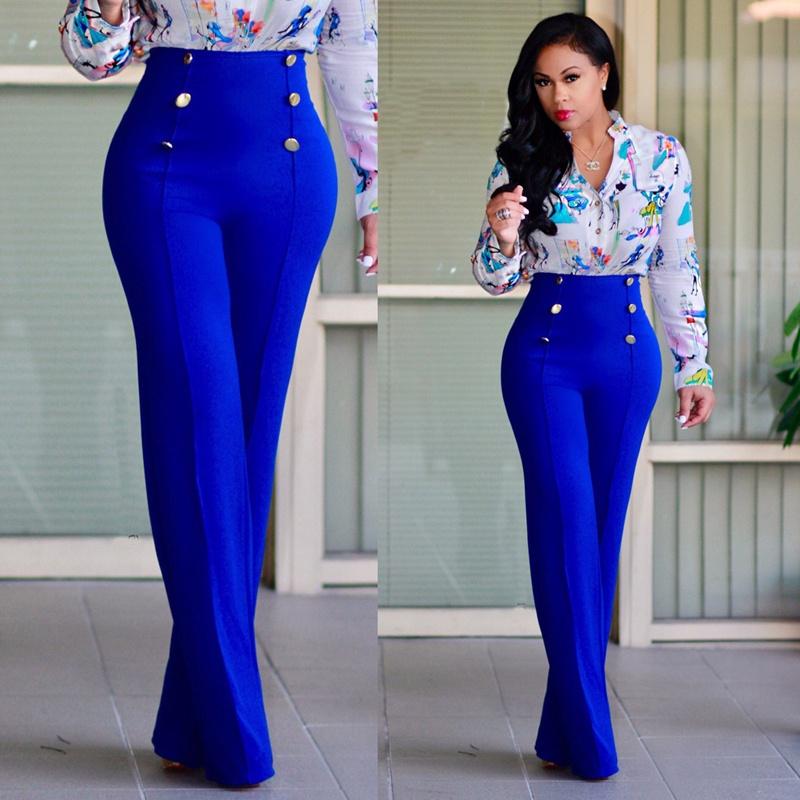 Casual High Women Waist Flare Wide Leg Long Pants Summer Fashion 5 Color