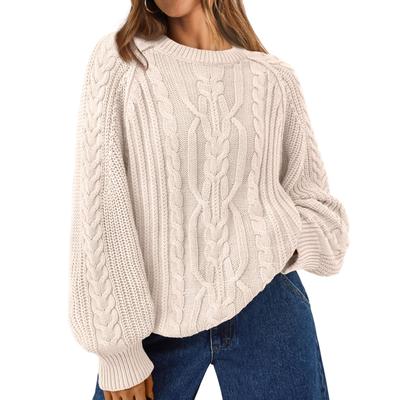 Women's Solid Color Sweater, Women's Round Neck Long Sleeved Pullover, Knitted Sweater Top