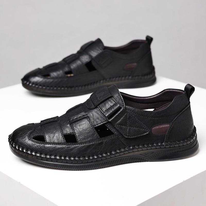 Men's shoes summer breathable hollow leather shoes men's casual hole shoes dad men's sandals