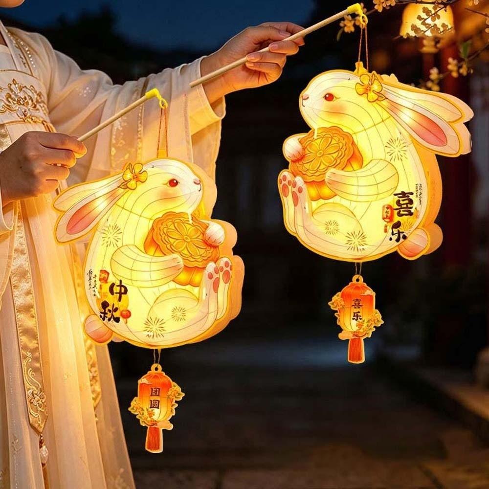 Handmade Mid Autumn Lantern Glowing Rabbit Flower Lantern Bunny Lantern Cultural Gift