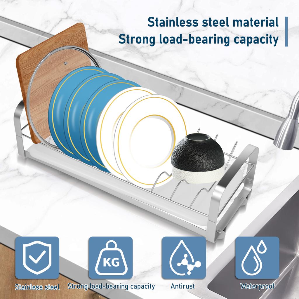 Kitchen Drying Rack Small Dish Drying Rack Stainless Steel Small Bowl Drainer Compact Kitchen Counter Dish Drainer with Tray