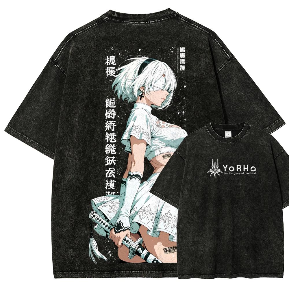 

NieR Washed T shirt NewModel Anime Lover Tshirt Oversized Year round clothing Unisex Yk Short Sleeves Classic high quality S