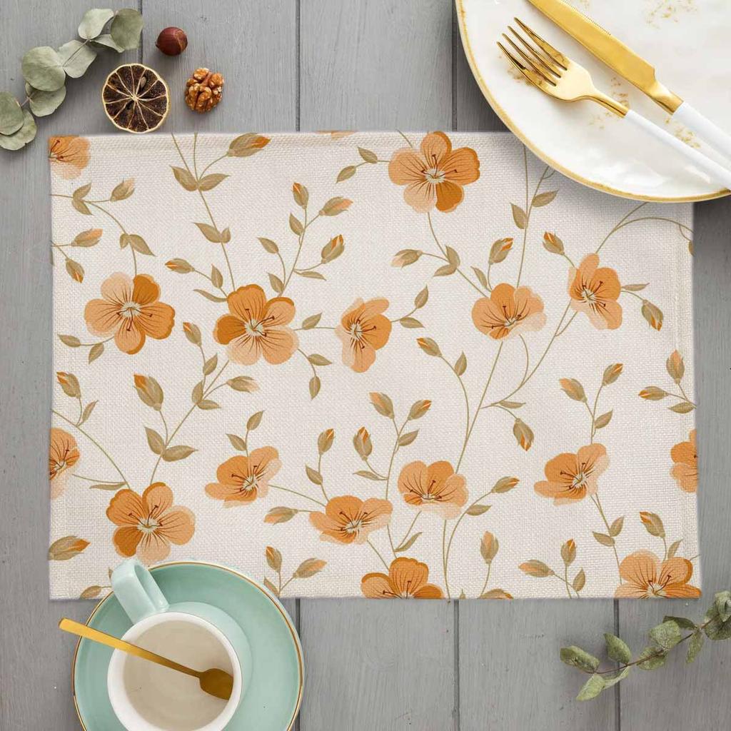 Bohemian Floral Pattern Placemat Kitchen Decor Cotton Linen Boho Dining Table Mats Coaster Pad Bowl Coffee Cup Mat 40X30cm