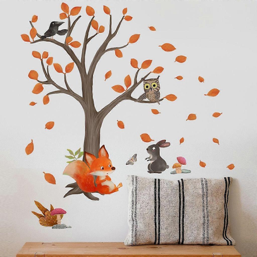 Squirrels Wall Stickers Pines Tree Stick Wall Art Decals For Kids Bedroom Playroom Living Room Home Ornament