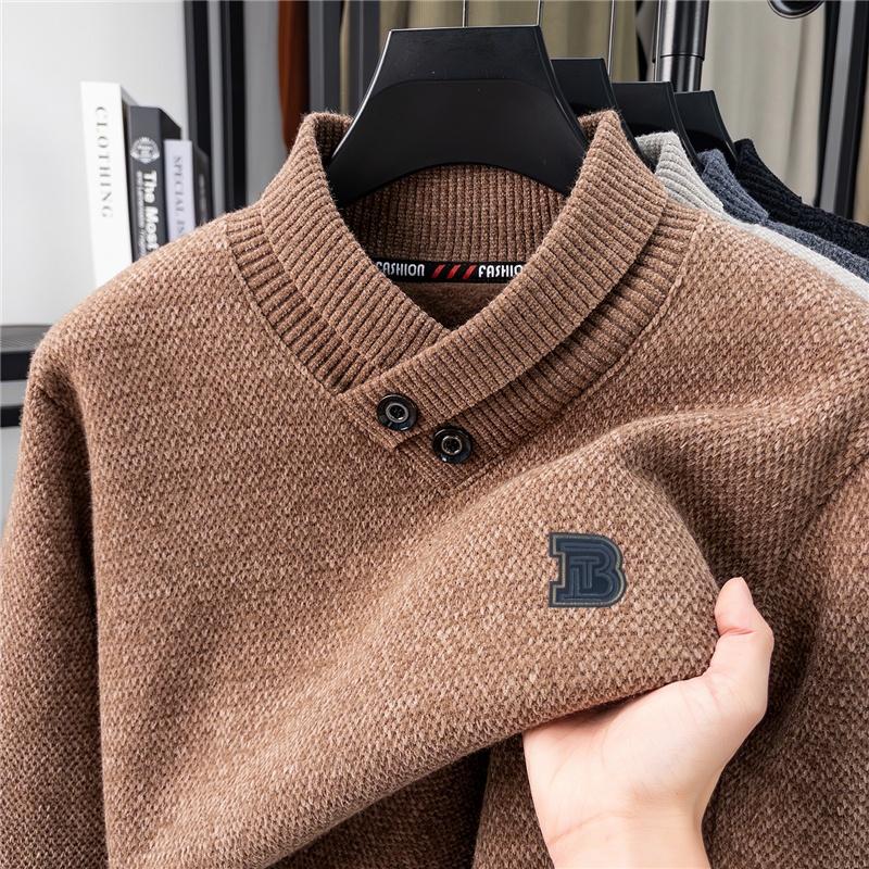 Men s Scarf Collar Hoodie Knitwear Winter Exquisite Letter Print Sweater Plush Thicken Fashion Menswear M