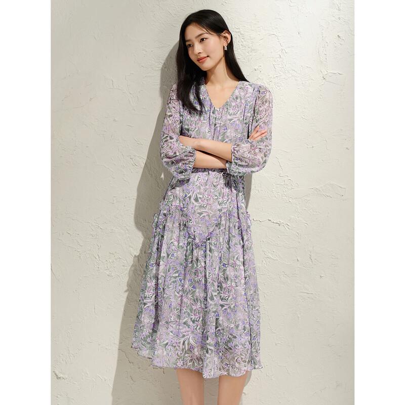 Jiu Zi Annakou French Romantic Floral V-Neck Chiffon Waist Dress