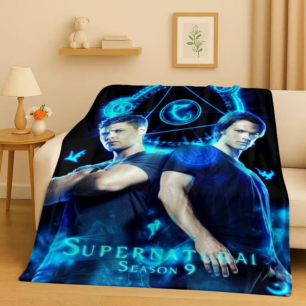 3D Supernatural Sam Dean Winchester TV Flannel Blanket,Ultra Soft Warm Plush Throw for Home Bedroom Bed Sofa Cover Travel Gift