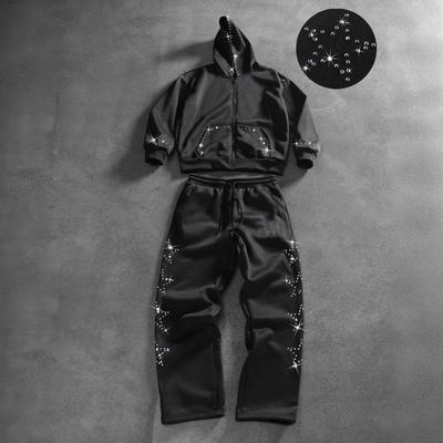 Gotický Punk Streetwear Set Dámský - Černá Mikina s Dlouhým Rukávem Kalhoty s Kamínkovou Výzdobou Retro Městský Styl