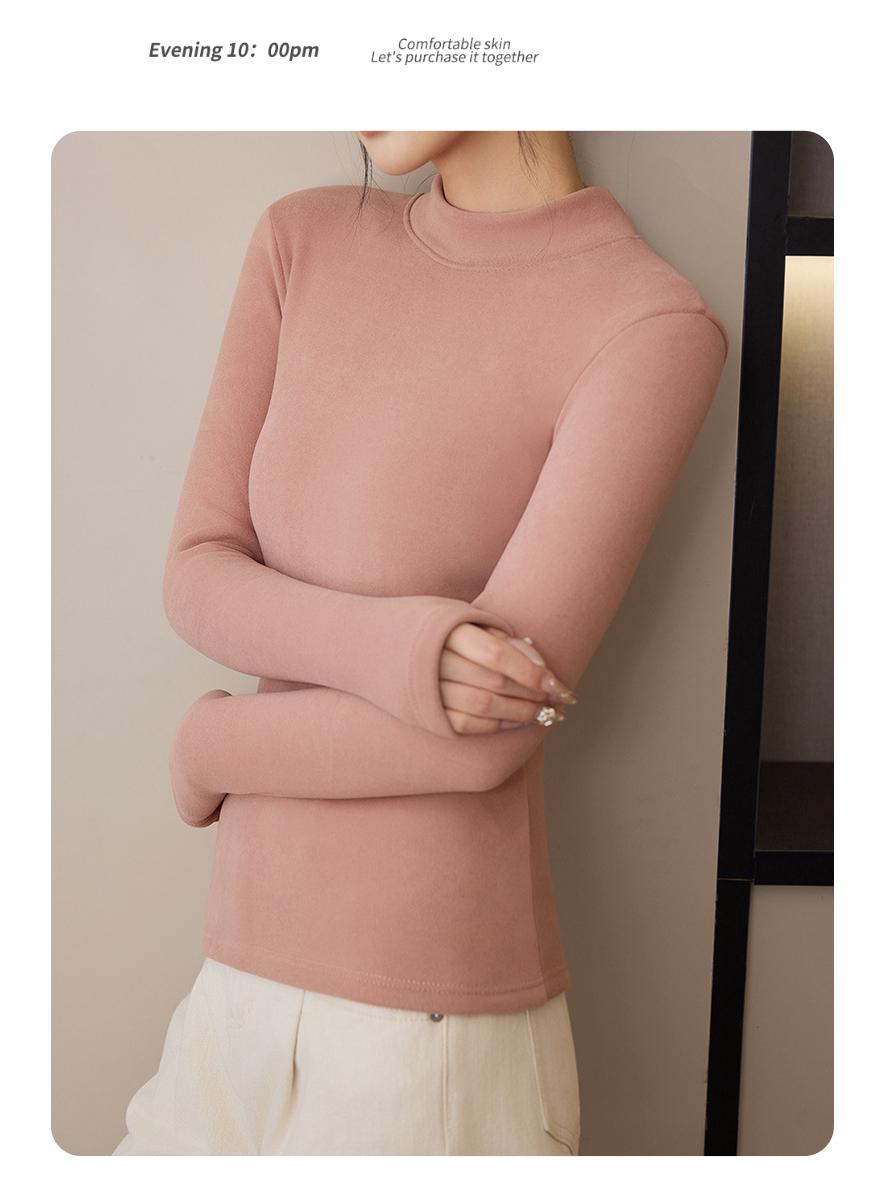 

Women s Camel Hair Long-Sleeve Semi-High Neck Shirt with Velvet - 2025 Autumn/Winter Collection, Versatile Style. XXL [130-160 lbs]